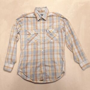 Levis Mens Vintage LS Button Shirt M Blue Beige Plaid Regular Fit Unisex